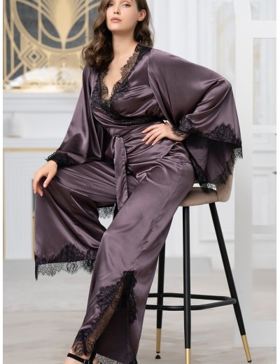 Пижама из натурального шелка с кружевом Mia-Amore WINDSOR 3886 баклажан, Цвет: баклажан, Размеры: M, изображение 5