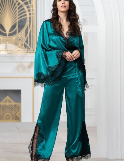 Пижама из натурального шелка с кружевом Mia-Amore WINDSOR 3886 изумруд, Цвет: изумруд, Размеры: L, изображение 3