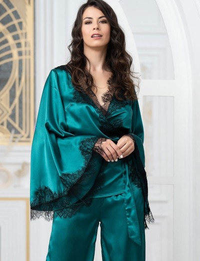 Пижама из натурального шелка с кружевом Mia-Amore WINDSOR 3886 изумруд, Цвет: изумруд, Размеры: L, изображение 4
