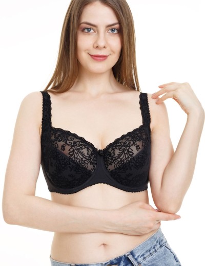 Бюстгальтер полумягкий с флок напылением Simona M 900 бархат черный, Цвет: бархат черный, Размеры: 85G, изображение 2