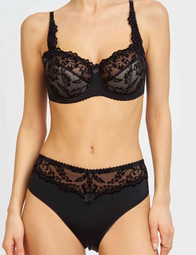 Бюстгальтер полумягкий с флок напылением Simona M 900 бархат черный / пион, Цвет: бархат черный/пион, Размеры: 75E, изображение 2