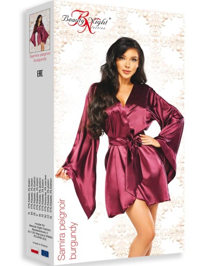 Атласный пеньюар с широкими рукавами Beauty Night SAMIRA PEIGNOIR BURGUNDY, Цвет: бордовый, Размеры: S/M/L, изображение 6