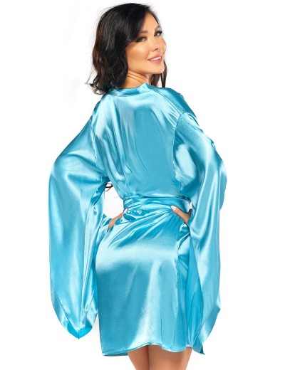 Атласный пеньюар с широкими рукавами Beauty Night SAMIRA PEIGNOIR TURQUOISE, Цвет: голубой, Размеры: S/M/L, изображение 2
