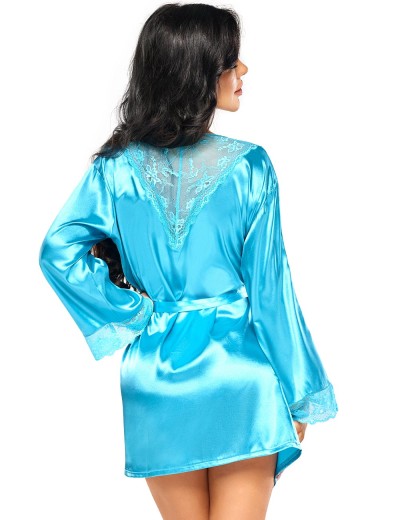 Пеньюар с кружевными вставками + трусики Beauty Night SHERIE PEIGNOIR TURQUOISE, Цвет: голубой, Размеры: S/M/L, изображение 2