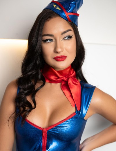 Ролевой костюм стюардессы Devil & Angel 7298, Цвет: темно-синий, Размеры: XS/S, изображение 4