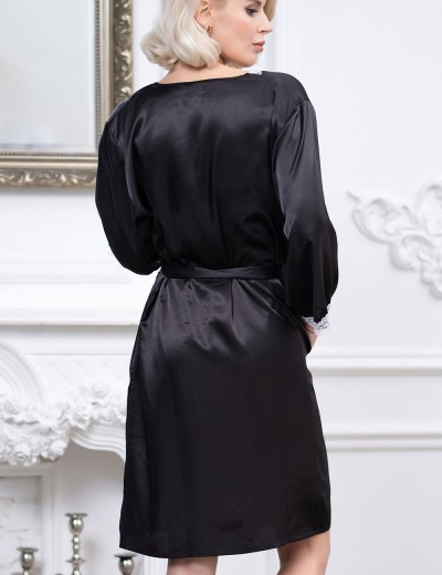 Атласный халат-кимоно Mia-Mella JULIA 8733 черно-белый, Цвет: черно-белый, Размеры: L/XL, изображение 2