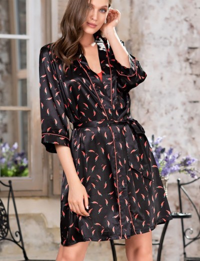 Короткий атласный халат Mia-Mella JULIA PEPPERS 7073 черный, Цвет: черный, Размеры: S/M, изображение 4