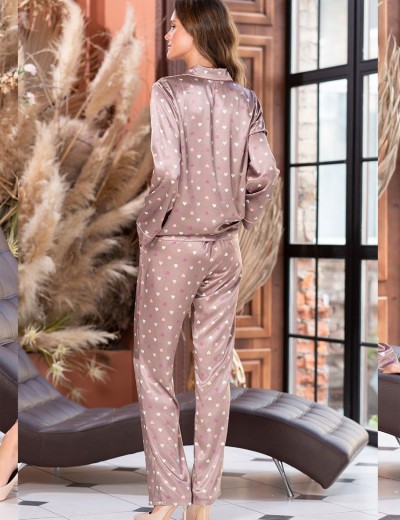 Атласная пижама с принтом Mia-Mella JULIA HEARTS 7076 латте, Цвет: кофе латте, Размеры: XS, изображение 3