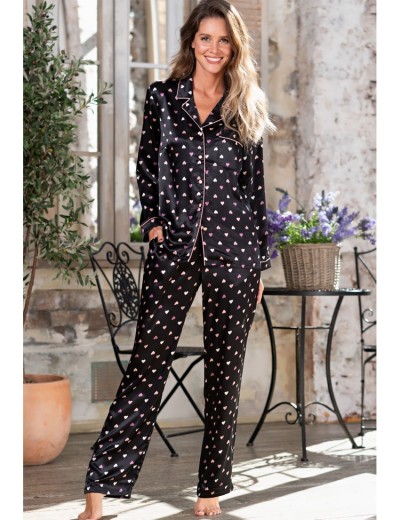 Атласная пижама с принтом Mia-Mella JULIA HEARTS 7076 черный, Цвет: черный, Размеры: S, изображение 5