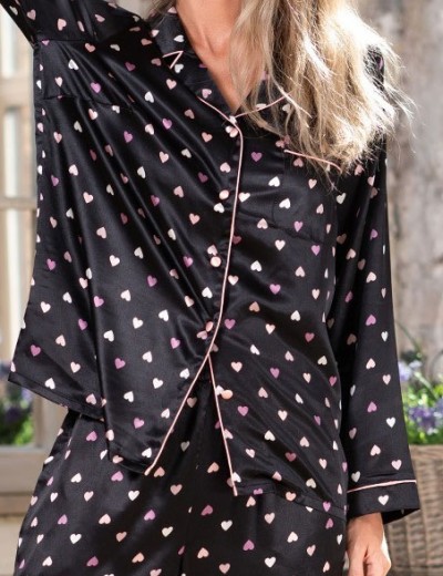 Атласная пижама с принтом Mia-Mella JULIA HEARTS 7076 черный, Цвет: черный, Размеры: S, изображение 4