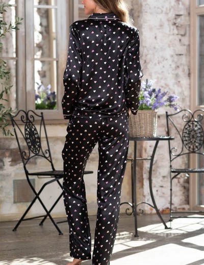 Атласная пижама с принтом Mia-Mella JULIA HEARTS 7076 черный, Цвет: черный, Размеры: S, изображение 2