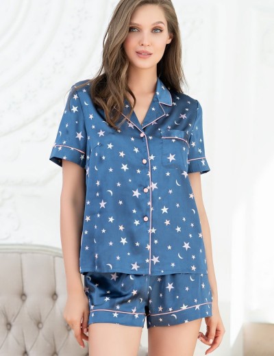 Атласная пижама с шортами Mia-Mella STARS 7072 синий, Цвет: синий, Размеры: 3XL