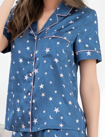 Атласная пижама с шортами Mia-Mella STARS 7072 синий, Цвет: синий, Размеры: 3XL, изображение 3