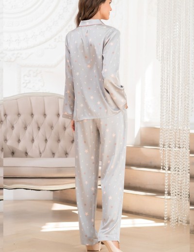 Пижама атласная с принтом Mia-Mella STARS 7076 серый, Цвет: серый, Размеры: M, изображение 2