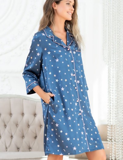 Атласная рубашка Mia-Mella STARS 7077 синий, Цвет: синий, Размеры: S, изображение 4