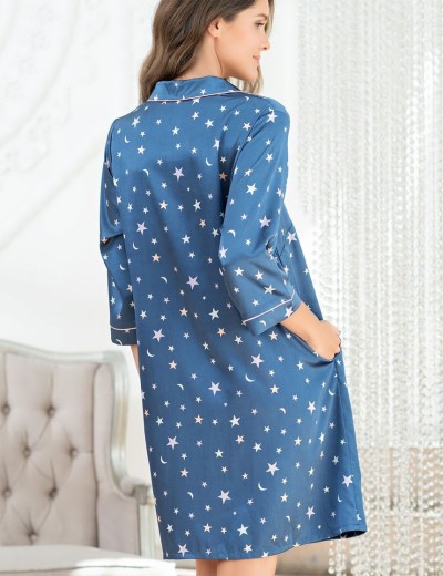 Атласная рубашка Mia-Mella STARS 7077 синий, Цвет: синий, Размеры: S, изображение 2