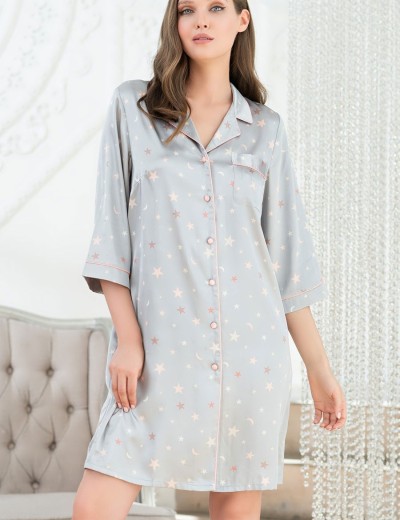 Атласная рубашка Mia-Mella STARS 7077 серый, Цвет: серый, Размеры: 2XL, изображение 4
