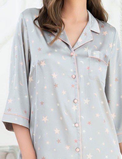 Атласная рубашка Mia-Mella STARS 7077 серый, Цвет: серый, Размеры: 2XL, изображение 3