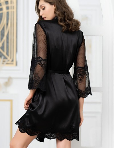 Короткий шелковый халат Mia-Amore AURELIA 3893 черный, Цвет: черный, Размеры: 2XL/3XL, изображение 2