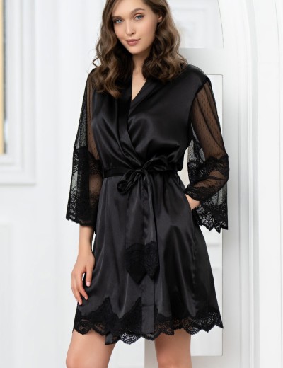 Короткий шелковый халат Mia-Amore AURELIA 3893 черный, Цвет: черный, Размеры: 2XL/3XL, изображение 4