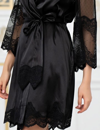 Короткий шелковый халат Mia-Amore AURELIA 3893 черный, Цвет: черный, Размеры: 2XL/3XL, изображение 5