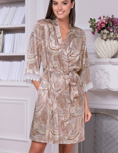 Шелковый халат с рисунком Mia-Amore CLEMENTINA 3453, Цвет: латте, Размеры: L/XL, изображение 3
