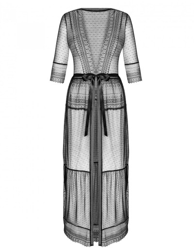 Длинный пеньюар Obsessive ESTIQUA PEIGNOIR, Цвет: черный, Размеры: XS/S, изображение 4