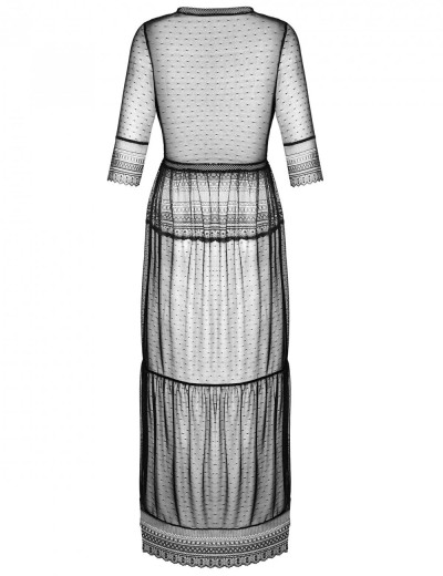 Длинный пеньюар Obsessive ESTIQUA PEIGNOIR, Цвет: черный, Размеры: XS/S, изображение 5