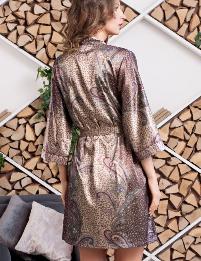 Короткий халат из натурального шелка Mia-Amore MOKKA 3323, Цвет: мокка, Размеры: L/XL, изображение 2
