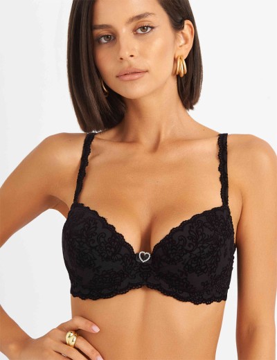 Бюстгальтер балконет пуш-ап флок Simona M 870 бархат черный, Цвет: бархат черный, Размеры: 75C, изображение 5
