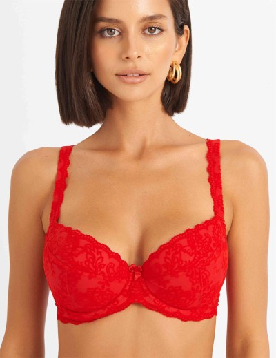 Бюстгальтер балконет пуш-ап флок Simona M 870 бархат красный, Цвет: бархат красный, Размеры: 70E, изображение 4