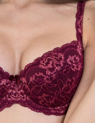 Бюстгальтер балконет пуш-ап биколор Simona M 870 бордо-роза, Цвет: бордо-роза, Размеры: 70E, изображение 3