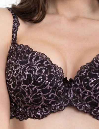 Бюстгальтер балконет пуш-ап биколор Simona M 870 шоколад-золото, Цвет: шоколад-золото, Размеры: 70C, изображение 3