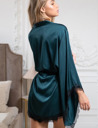 Зеленый халат с широкими рукавами 5senses 7114, Цвет: зеленый, Размеры: XS/S, изображение 3