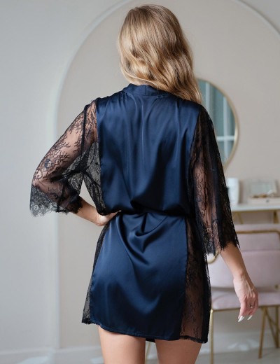 Короткий пеньюар с кружевом 5senses 7212, Цвет: темно-синий, Размеры: L, изображение 2