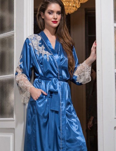 Халат из натурального шёлка Mia-Amore CHANTAL 3199 синий, Цвет: синий, Размеры: S/M, изображение 2