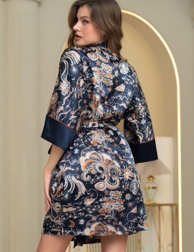 Домашний халат-кимоно из атласа Mia-Amore ZODIAC 7283, Цвет: темно-синий, Размеры: XS, изображение 2