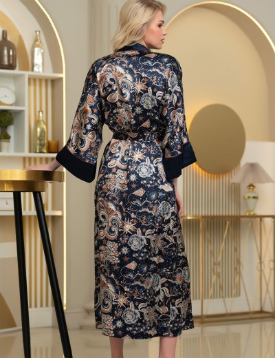 Длинный атласный халат Mia-Amore ZODIAC 7289, Цвет: темно-синий, Размеры: S/M, изображение 3