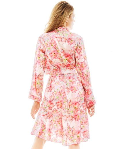 Атласный халат с цветочным узором Anais MIYU ROBE ONE, Цвет: розовый, Размеры: S/M, изображение 2