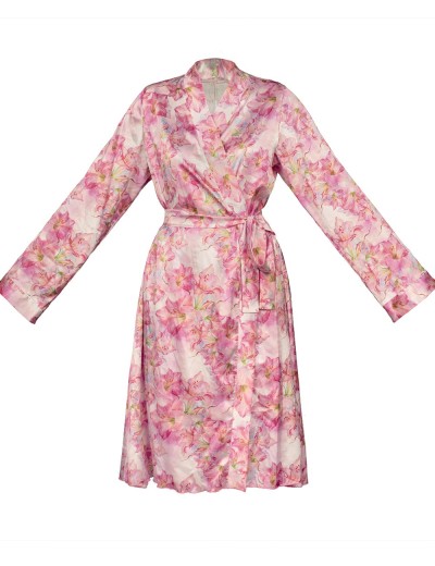 Атласный халат с цветочным узором Anais MIYU ROBE ONE, Цвет: розовый, Размеры: S/M, изображение 3