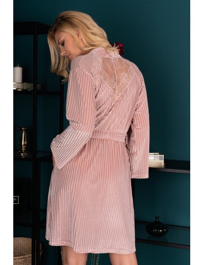 Розовый халат с кружевом LIVIA CORSETTI LC 90617 MIKISS SZLAFROK, Цвет: розовый, Размеры: S/M, изображение 2