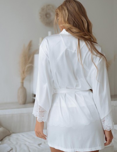 Белый шелковый халат 5senses 7110, Цвет: белый, Размеры: L, изображение 2