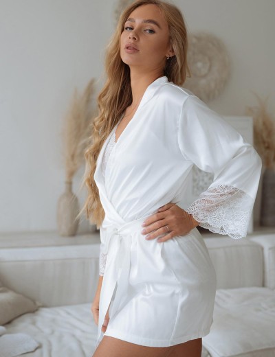 Белый шелковый халат 5senses 7110, Цвет: белый, Размеры: L, изображение 3