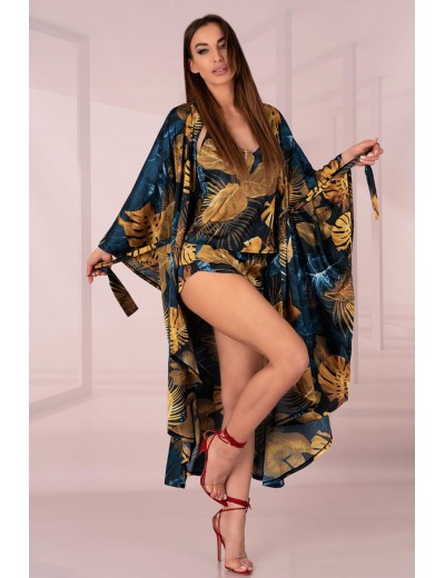 Халат с широкими рукавами LIVIA CORSETTI LC 90660 HANDIS SZLAFROK, Цвет: темно-синий, Размеры: S/M/L, изображение 3