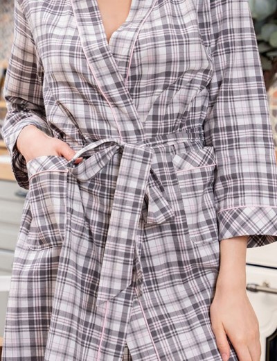 Хлопковый халат в клетку Mia-Amore CATARINA 1823, Цвет: серо-розовый, Размеры: S/M, изображение 4 Хлопковый халат в клетку Mia-Amore CATARINA 1823, Цвет: серо-розовый, Размеры: S/M, изображение 4