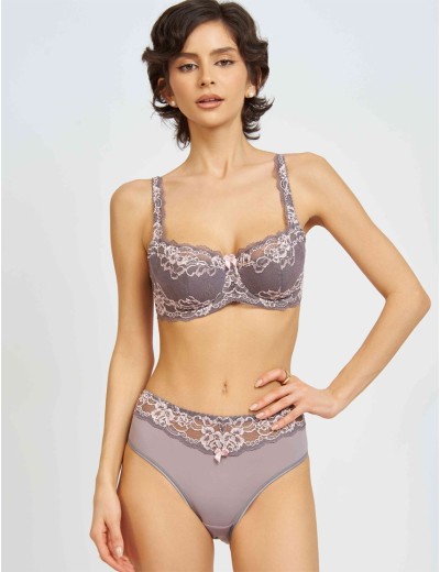 Бюстгальтер балконет кружево биколор Simona M 608 серо-розовый, Цвет: серо-розовый, Размеры: 70G, изображение 6