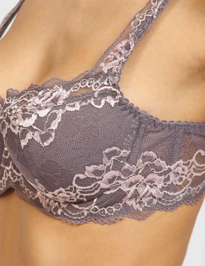 Бюстгальтер балконет кружево биколор Simona M 608 серо-розовый, Цвет: серо-розовый, Размеры: 70G, изображение 4