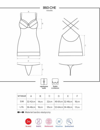 Сорочка с чашками на каркасах Obsessive 860 CHEMISE белый, Цвет: белый, Размеры: L/XL, изображение 5