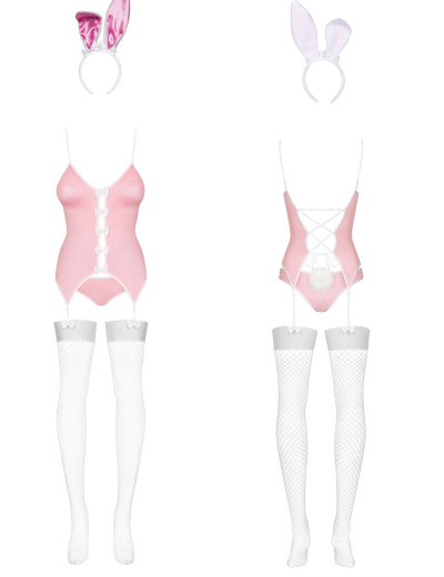 Ролевой костюм с чулками Obsessive BUNNY SUIT розовый, Цвет: розовый, Размеры: L/XL, изображение 5 Ролевой костюм с чулками Obsessive BUNNY SUIT розовый, Цвет: розовый, Размеры: L/XL, изображение 5