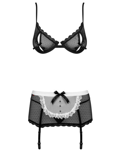 Ролевой костюм игривой горничной Obsessive MAIDME SET, Цвет: черный/белый, Размеры: S/M, изображение 4